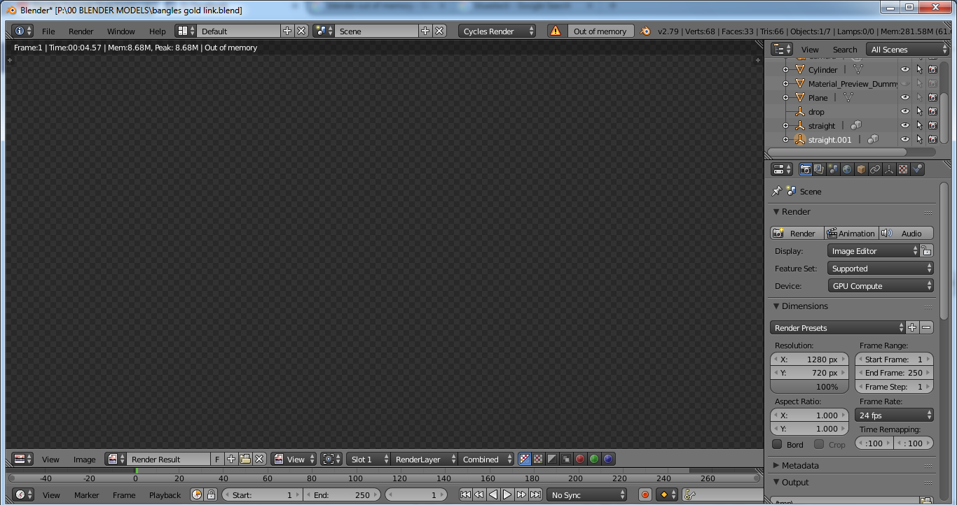 Image of an error message in Blender Cycles