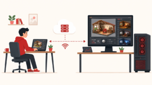 A man using remote desktop rendering.
