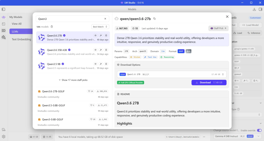Search and download models in LM Studio