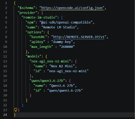 OpenCode custom model provider